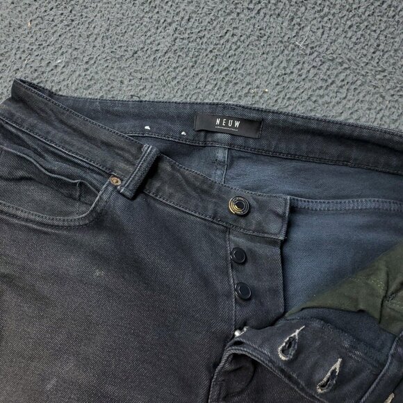 NEUW Iggy Skinny Jeans Mens 32x29 Cotton Black Button Fly Dark Cuff - Picture 3 of 12